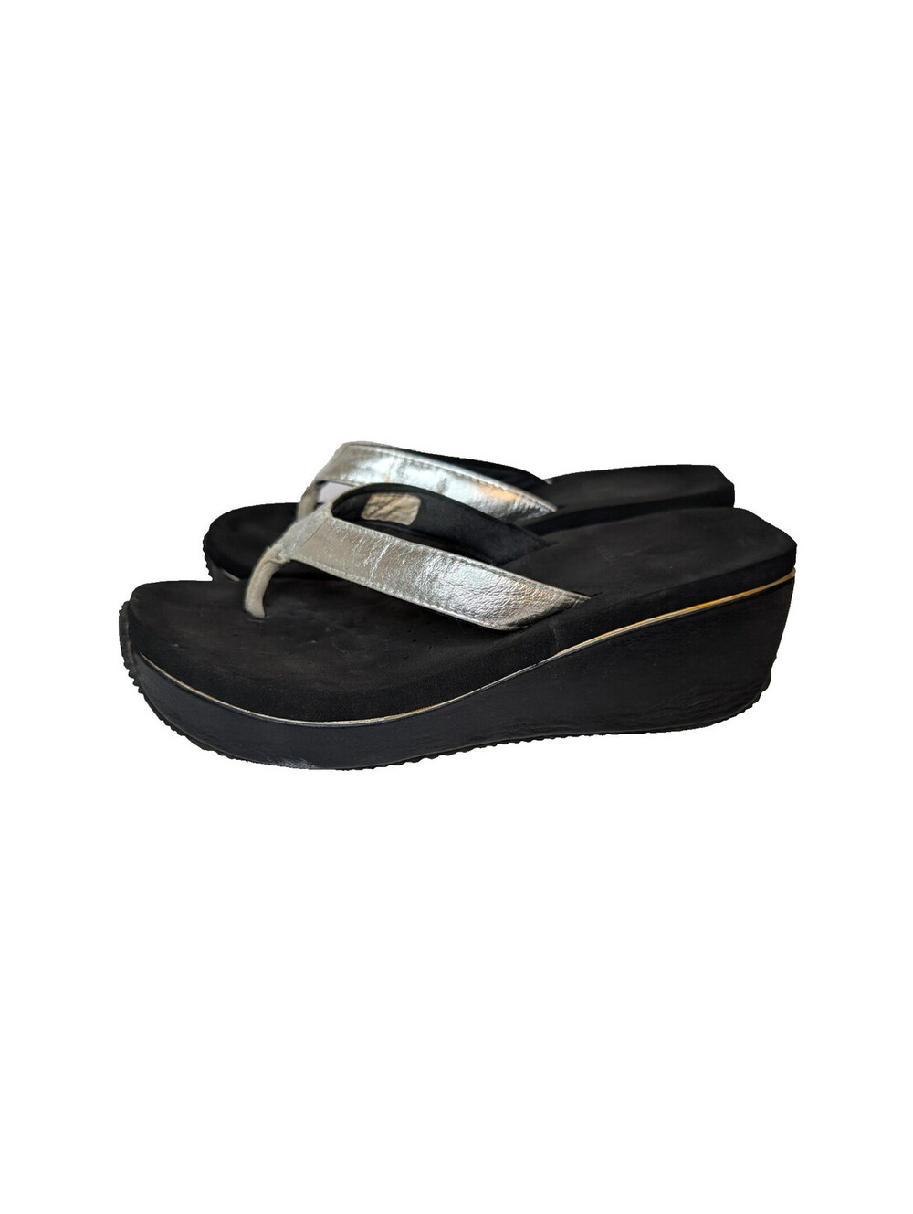 Volatile Frappaccino Women's Wedge Sandals Black Silver 9 Platform Y2K Flipflop